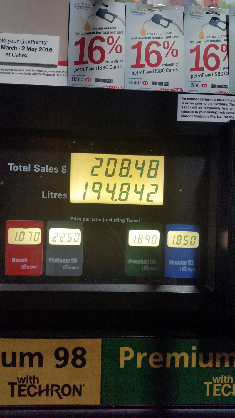 Gas in Singapore is $1.85/litre.